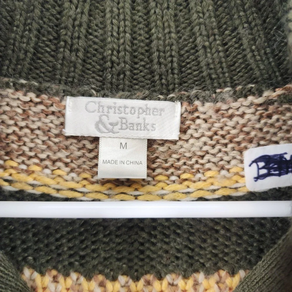 Christopher & Banks Green Striped Wool Blend Full Cardigan Sweater Grandmacore
